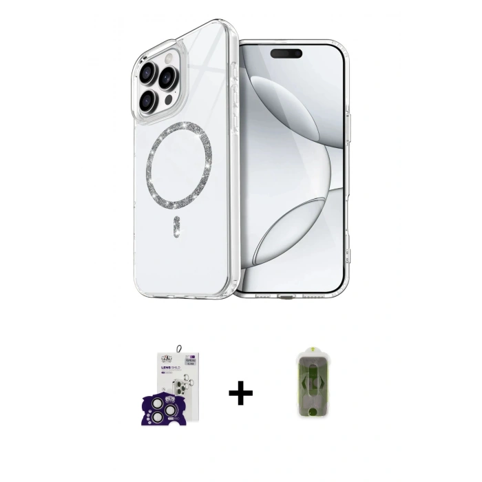 MARSİLYAN™- iPhone 16 Pro Max Kılıf Kıvılcım Form Prime - Siyah Joko Magic 5D Hayalet Cam + Titanyum Gri Bilvis Titan Kamera Lens