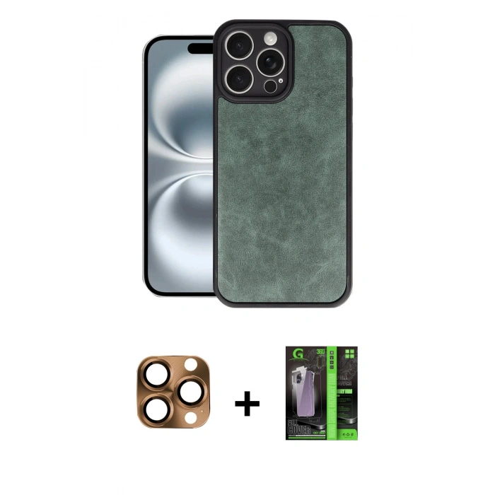 MARSİLYAN™- iPhone 16 Pro Max Kılıf Kıvılcım Işık Serisi - Şeffaf 360 Full Body Arka Koruyucu + Çöl Titanyum Pers Alüminyum Kamera Lens