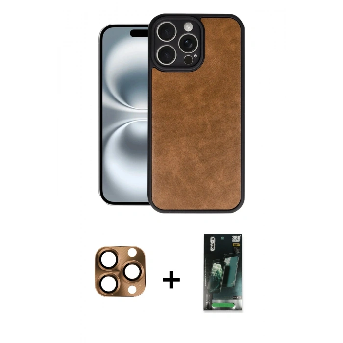 MARSİLYAN™- iPhone 16 Pro Max Kılıf Kıvılcım Işık Serisi - Siyah 360 Mat Full Body Arka Koruyucu + Pers Alüminyum Kamera Lens - CLTM