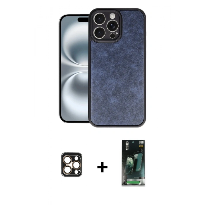 MARSİLYAN™- iPhone 16 Pro Max Kılıf Kıvılcım Işık Serisi - Siyah 360 Mat Full Body Arka Koruyucu + Gold PVD Metal Kamera Lens