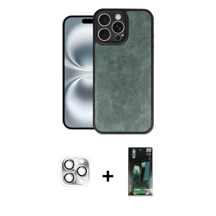 MARSİLYAN™- iPhone 16 Pro Max Kılıf Kıvılcım Işık Serisi - Siyah 360 Mat Full Body Arka Koruyucu + Pers Alüminyum Kamera Lens - GS