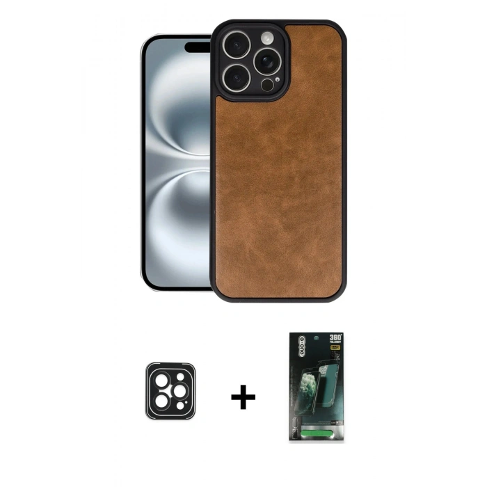 MARSİLYAN™- iPhone 16 Pro Max Kılıf Kıvılcım Işık Serisi - Siyah 360 Mat Full Body Arka Koruyucu + PVD Metal Kamera Lens - SH