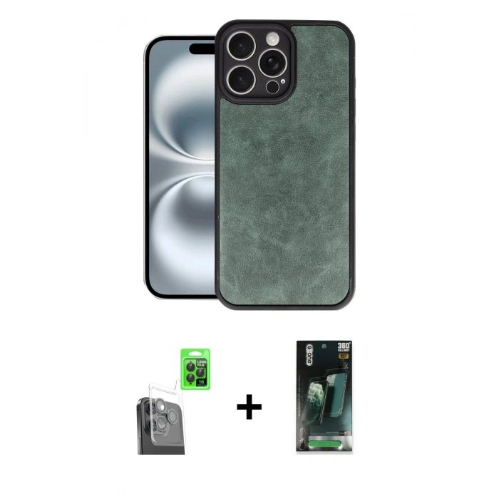 MARSİLYAN™- iPhone 16 Pro Max Kılıf Kıvılcım Işık Serisi - Siyah 360 Mat Full Body Arka Koruyucu + Raze Metal Kamera Lens - SH