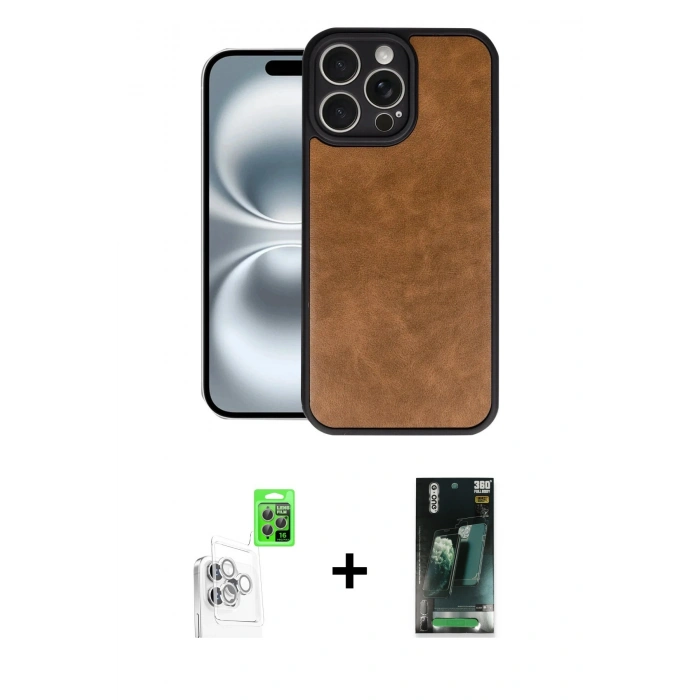 MARSİLYAN™- iPhone 16 Pro Max Kılıf Kıvılcım Işık Serisi - Siyah 360 Mat Full Body Arka Koruyucu + Raze Metal Kamera Lens - BZ