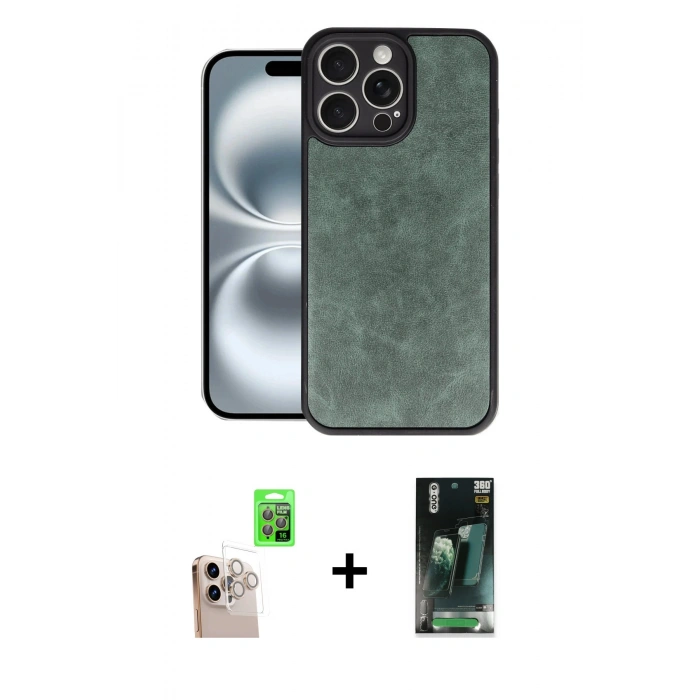 MARSİLYAN™- iPhone 16 Pro Max Kılıf Kıvılcım Işık Serisi - Siyah 360 Mat Full Body Arka Koruyucu + Raze Metal Kamera Lens - NLGY