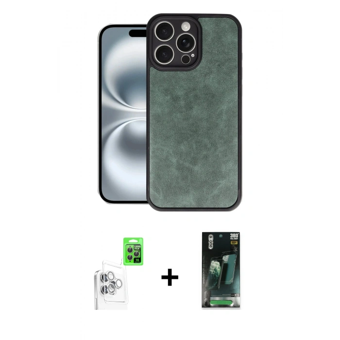 MARSİLYAN™- iPhone 16 Pro Max Kılıf Kıvılcım Işık Serisi - Siyah 360 Mat Full Body Arka Koruyucu + Raze Metal Kamera Lens - BZ