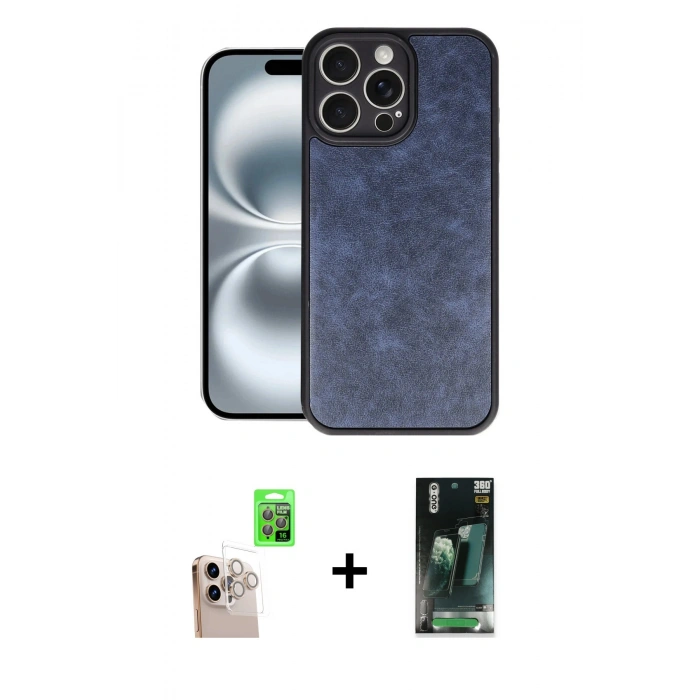 MARSİLYAN™- iPhone 16 Pro Max Kılıf Kıvılcım Işık Serisi - Siyah 360 Mat Full Body Arka Koruyucu + Raze Metal Kamera Lens - NLGY