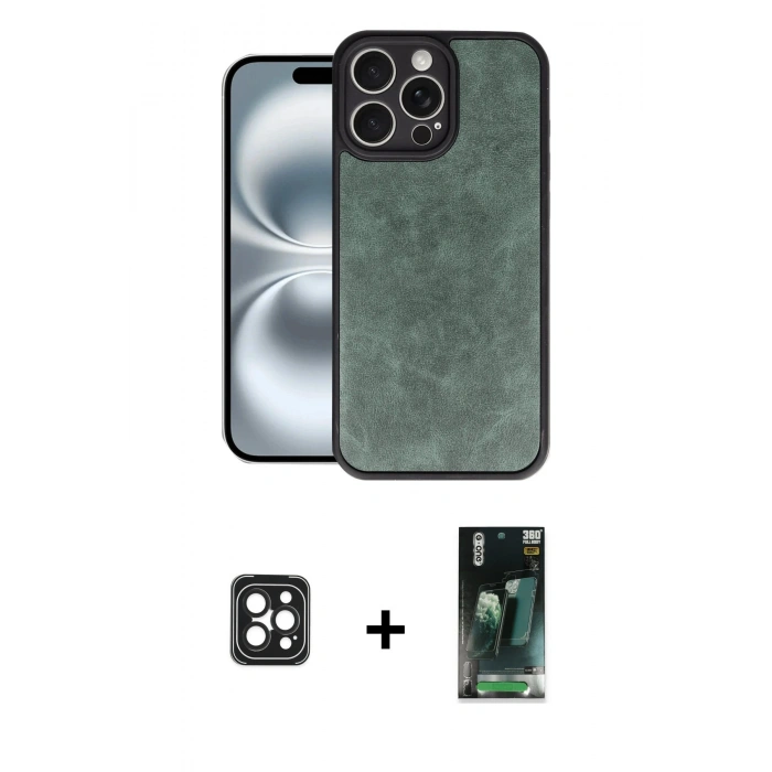 MARSİLYAN™- iPhone 16 Pro Max Kılıf Kıvılcım Işık Serisi - Siyah 360 Mat Full Body Arka Koruyucu + Siyah PVD Metal Kamera Lens