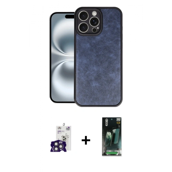 MARSİLYAN™- iPhone 16 Pro Max Kılıf Kıvılcım Işık Serisi - Siyah 360 Mat Full Body Arka Koruyucu + Bilvis Titan Kamera Lens - TMGI