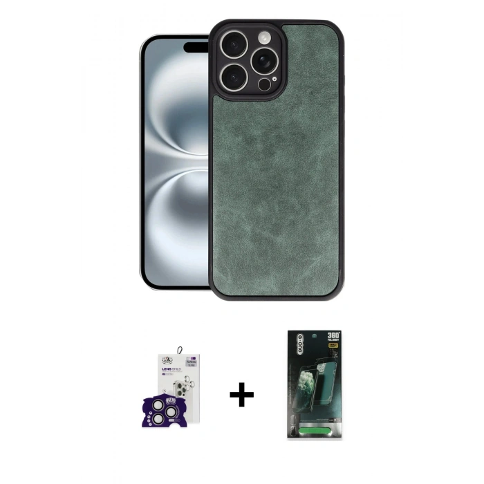 MARSİLYAN™- iPhone 16 Pro Max Kılıf Kıvılcım Işık Serisi - Siyah 360 Mat Full Body Arka Koruyucu + Bilvis Titan Kamera Lens - TMGI