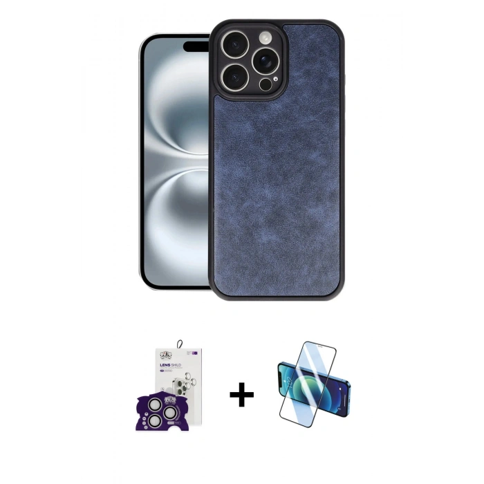 MARSİLYAN™- iPhone 16 Pro Max Kılıf Kıvılcım Işık Serisi - Siyah 3D Antistatik Cam Ekran Koruyucu + Bilvis Titan Kamera Lens - GS
