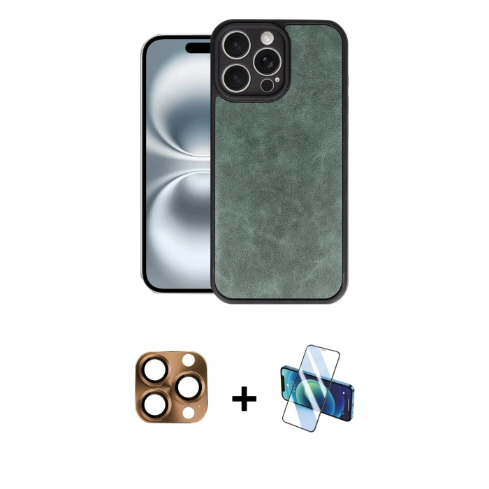 MARSİLYAN™- iPhone 16 Pro Max Kılıf Kıvılcım Işık Serisi - Siyah 3D Antistatik Cam Ekran Koruyucu + Pers Alüminyum Kamera Lens - CLTM
