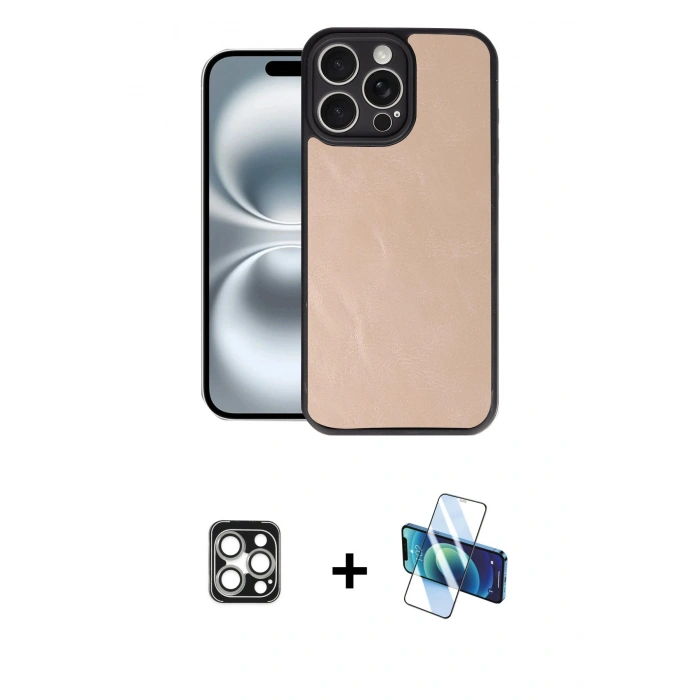 MARSİLYAN™- iPhone 16 Pro Max Kılıf Kıvılcım Işık Serisi - Siyah 3D Antistatik Cam Ekran Koruyucu + PVD Metal Kamera Lens - GS