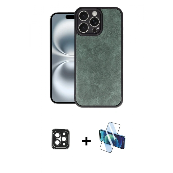 MARSİLYAN™- iPhone 16 Pro Max Kılıf Kıvılcım Işık Serisi - Siyah 3D Antistatik Cam Ekran Koruyucu + PVD Metal Kamera Lens - SH