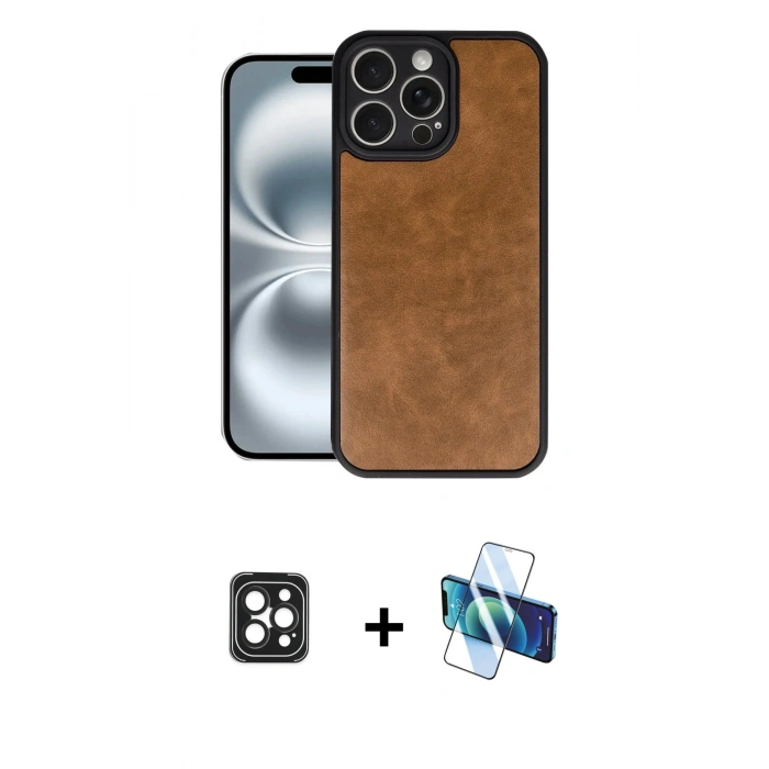 MARSİLYAN™- iPhone 16 Pro Max Kılıf Kıvılcım Işık Serisi - Siyah 3D Antistatik Cam Ekran Koruyucu + PVD Metal Kamera Lens - SH