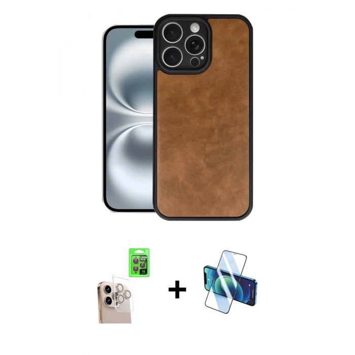 MARSİLYAN™- iPhone 16 Pro Max Kılıf Kıvılcım Işık Serisi - Siyah 3D Antistatik Cam Ekran Koruyucu + Raze Metal Kamera Lens - NLGY