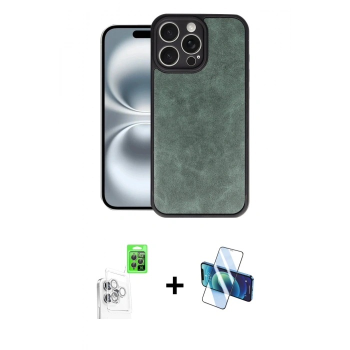 MARSİLYAN™- iPhone 16 Pro Max Kılıf Kıvılcım Işık Serisi - Siyah 3D Antistatik Cam Ekran Koruyucu + Raze Metal Kamera Lens - BZ