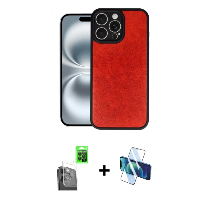 MARSİLYAN™- iPhone 16 Pro Max Kılıf Kıvılcım Işık Serisi - Siyah 3D Antistatik Cam Ekran Koruyucu + Raze Metal Kamera Lens - SH