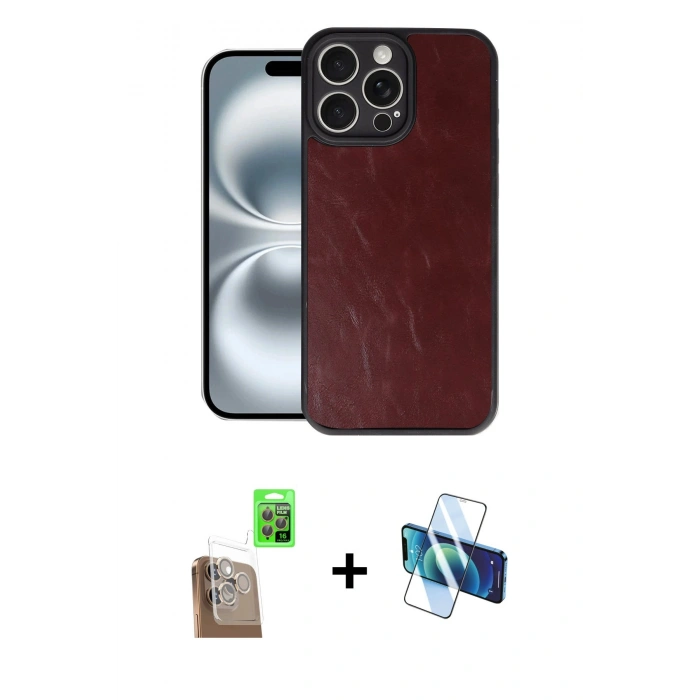 MARSİLYAN™- iPhone 16 Pro Max Kılıf Kıvılcım Işık Serisi - Siyah 3D Antistatik Cam Ekran Koruyucu + Raze Metal Kamera Lens - CLTM