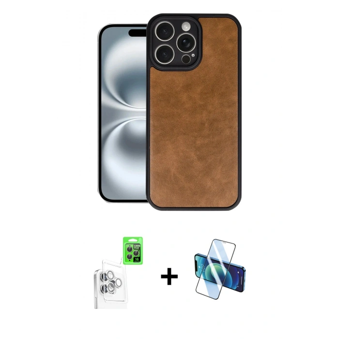 MARSİLYAN™- iPhone 16 Pro Max Kılıf Kıvılcım Işık Serisi - Siyah 3D Antistatik Cam Ekran Koruyucu + Raze Metal Kamera Lens - BZ