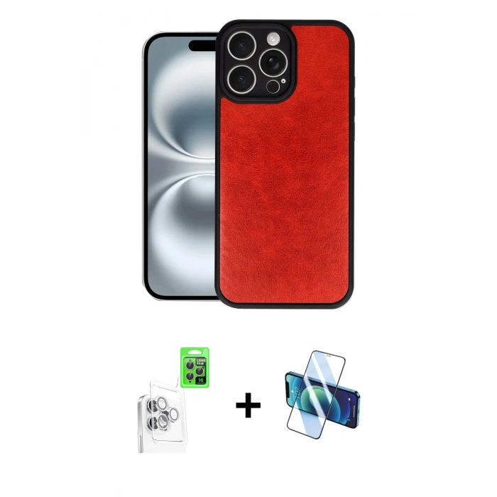 MARSİLYAN™- iPhone 16 Pro Max Kılıf Kıvılcım Işık Serisi - Siyah 3D Antistatik Cam Ekran Koruyucu + Raze Metal Kamera Lens - BZ