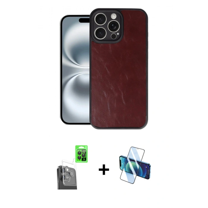 MARSİLYAN™- iPhone 16 Pro Max Kılıf Kıvılcım Işık Serisi - Siyah 3D Antistatik Cam Ekran Koruyucu + Raze Metal Kamera Lens - SH