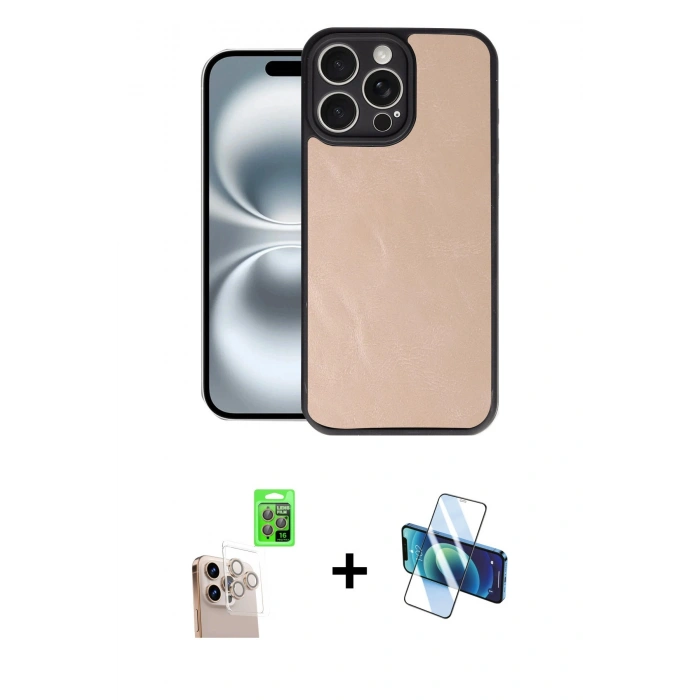 MARSİLYAN™- iPhone 16 Pro Max Kılıf Kıvılcım Işık Serisi - Siyah 3D Antistatik Cam Ekran Koruyucu + Raze Metal Kamera Lens - NLGY