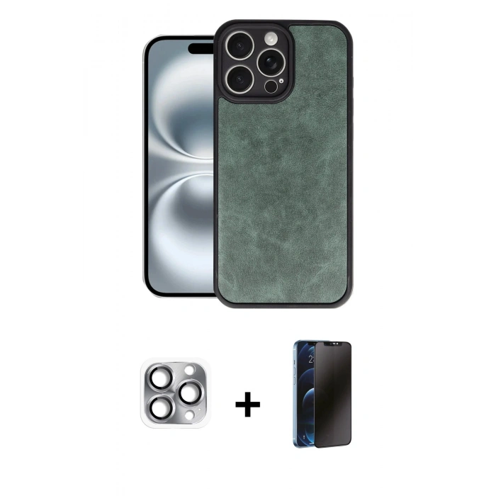 MARSİLYAN™- iPhone 16 Pro Max Kılıf Kıvılcım Işık Serisi - Siyah 3D Antistatik Hayalet Cam Ekran Koruyucu + Pers Alüminyum Kamera Lens - GI