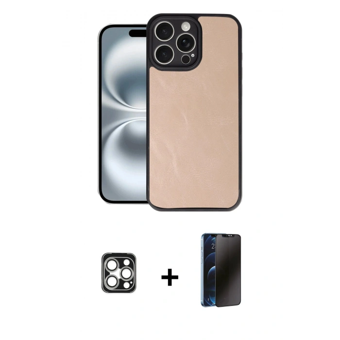 MARSİLYAN™- iPhone 16 Pro Max Kılıf Kıvılcım Işık Serisi - Siyah 3D Antistatik Hayalet Cam Ekran Koruyucu + PVD Metal Kamera Lens - GS