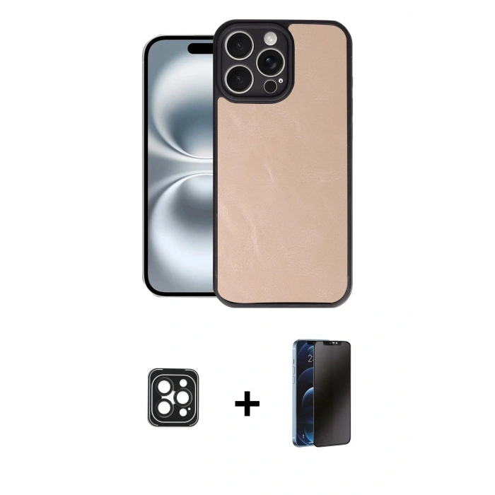 MARSİLYAN™- iPhone 16 Pro Max Kılıf Kıvılcım Işık Serisi - Siyah 3D Antistatik Hayalet Cam Ekran Koruyucu + PVD Metal Kamera Lens - SH