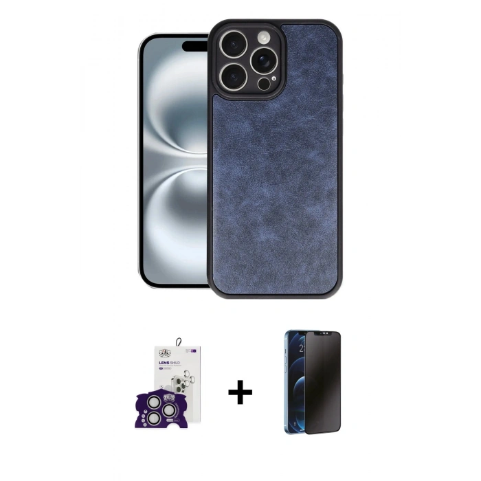 MARSİLYAN™- iPhone 16 Pro Max Kılıf Kıvılcım Işık Serisi - Siyah 3D Antistatik Hayalet Cam Ekran Koruyucu + Bilvis Titan Kamera Lens - GS