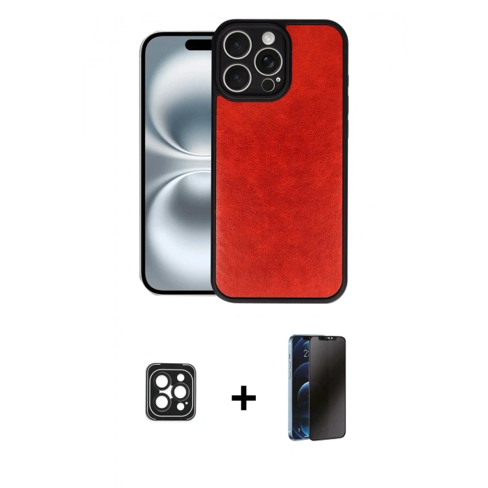 MARSİLYAN™- iPhone 16 Pro Max Kılıf Kıvılcım Işık Serisi - Siyah 3D Antistatik Hayalet Cam Ekran Koruyucu + PVD Metal Kamera Lens - SH