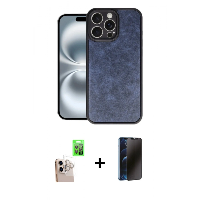MARSİLYAN™- iPhone 16 Pro Max Kılıf Kıvılcım Işık Serisi - Siyah 3D Antistatik Hayalet Cam Ekran Koruyucu + Raze Metal Kamera Lens - NLGY