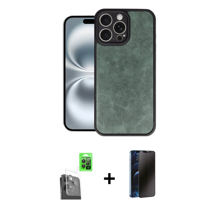 MARSİLYAN™- iPhone 16 Pro Max Kılıf Kıvılcım Işık Serisi - Siyah 3D Antistatik Hayalet Cam Ekran Koruyucu + Raze Metal Kamera Lens - SH