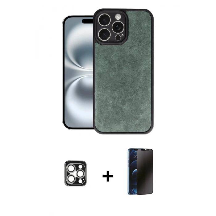 MARSİLYAN™- iPhone 16 Pro Max Kılıf Kıvılcım Işık Serisi - Siyah 3D Antistatik Hayalet Cam Ekran Koruyucu + PVD Metal Kamera Lens - GS