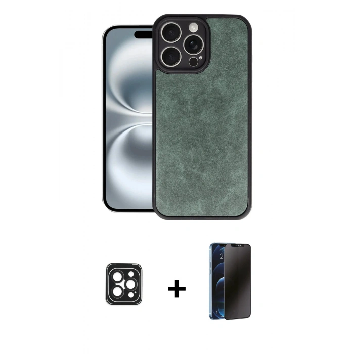 MARSİLYAN™- iPhone 16 Pro Max Kılıf Kıvılcım Işık Serisi - Siyah 3D Antistatik Hayalet Cam Ekran Koruyucu + PVD Metal Kamera Lens - SH