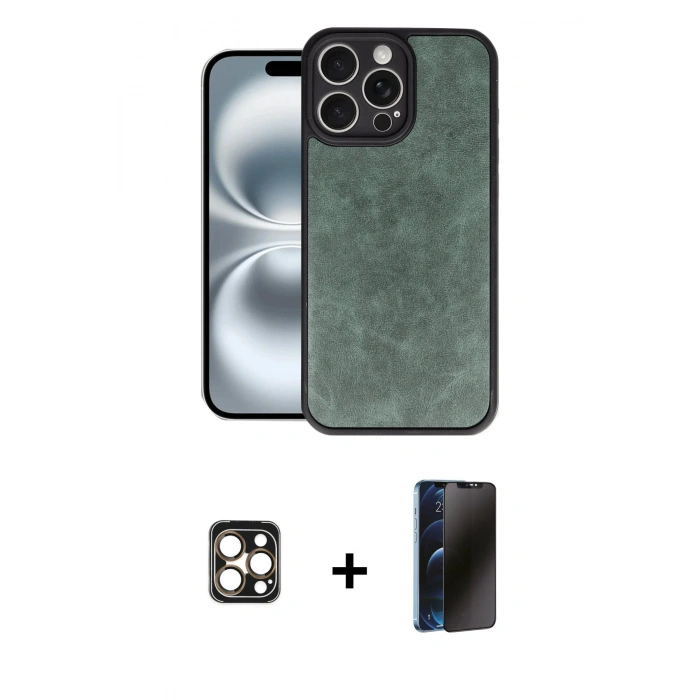 MARSİLYAN™- iPhone 16 Pro Max Kılıf Kıvılcım Işık Serisi - Siyah 3D Antistatik Hayalet Cam Ekran Koruyucu + PVD Metal Kamera Lens - GD
