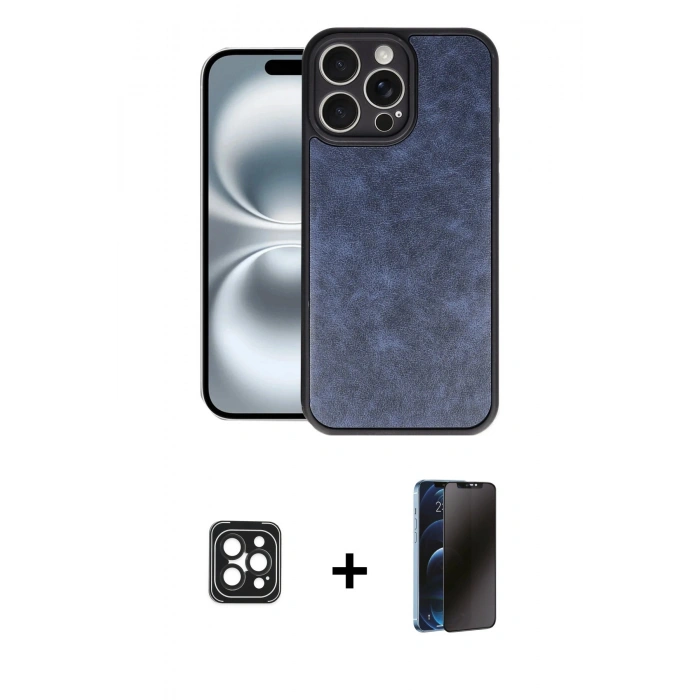 MARSİLYAN™- iPhone 16 Pro Max Kılıf Kıvılcım Işık Serisi - Siyah 3D Antistatik Hayalet Cam Ekran Koruyucu + PVD Metal Kamera Lens - SH
