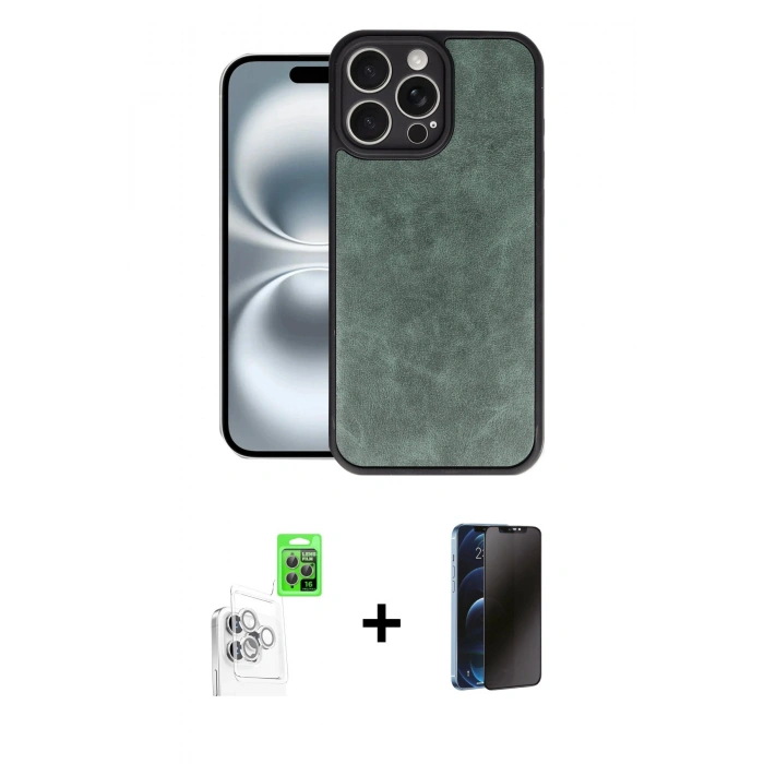 MARSİLYAN™- iPhone 16 Pro Max Kılıf Kıvılcım Işık Serisi - Siyah 3D Antistatik Hayalet Cam Ekran Koruyucu + Raze Metal Kamera Lens - BZ