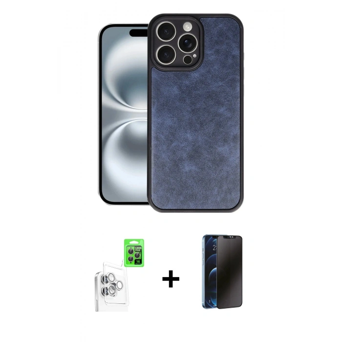 MARSİLYAN™- iPhone 16 Pro Max Kılıf Kıvılcım Işık Serisi - Siyah 3D Antistatik Hayalet Cam Ekran Koruyucu + Raze Metal Kamera Lens - BZ