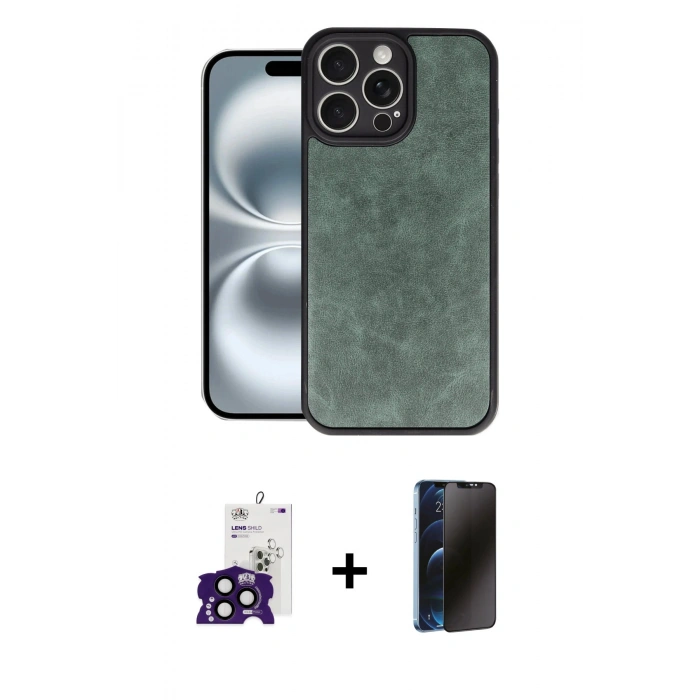 MARSİLYAN™- iPhone 16 Pro Max Kılıf Kıvılcım Işık Serisi - Siyah 3D Antistatik Hayalet Cam Ekran Koruyucu + Bilvis Titan Kamera Lens - SH