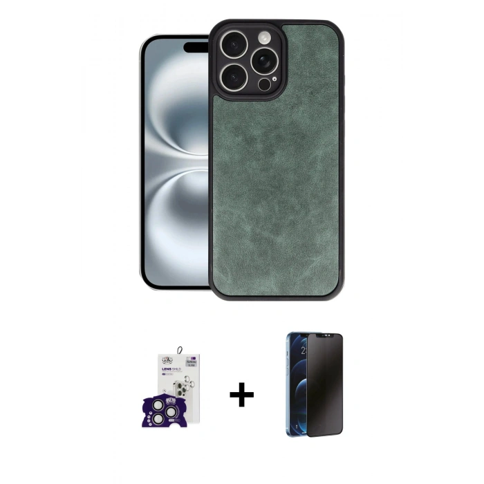 MARSİLYAN™- iPhone 16 Pro Max Kılıf Kıvılcım Işık Serisi - Siyah 3D Antistatik Hayalet Cam Ekran Koruyucu + Bilvis Titan Kamera Lens - TMGI