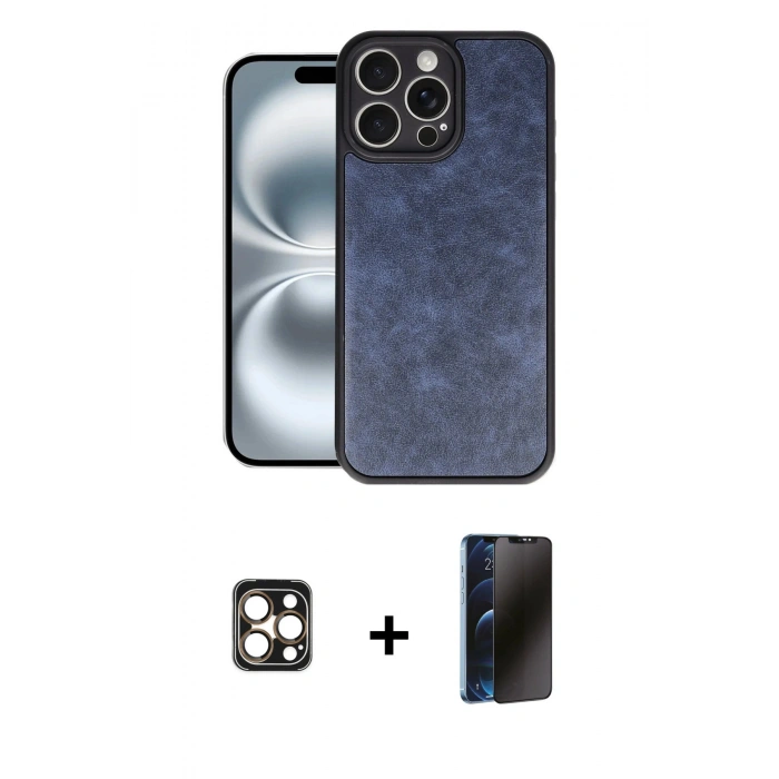 MARSİLYAN™- iPhone 16 Pro Max Kılıf Kıvılcım Işık Serisi - Siyah 3D Antistatik Hayalet Cam Ekran Koruyucu + PVD Metal Kamera Lens - GD