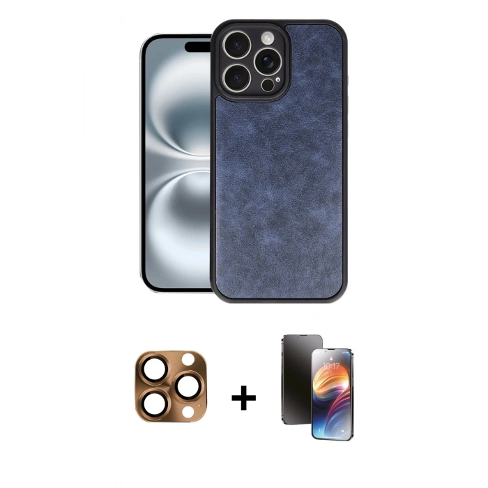 MARSİLYAN™- iPhone 16 Pro Max Kılıf Kıvılcım Işık Serisi - Siyah 3D Antistatik Mat Seramik Nano Ekran Koruyucu + Çöl Titanyum Pers Alüminyum Kamera Lens