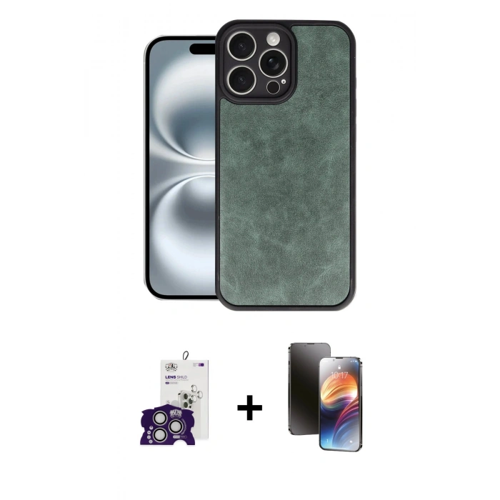 MARSİLYAN™- iPhone 16 Pro Max Kılıf Kıvılcım Işık Serisi - Siyah 3D Antistatik Mat Seramik Nano Ekran Koruyucu + Bilvis Titan Kamera Lens - GS