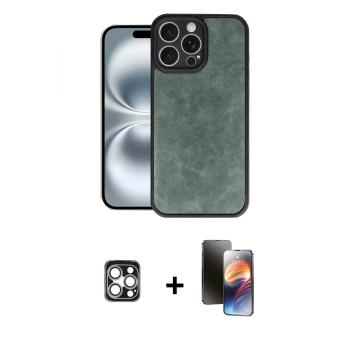MARSİLYAN™- iPhone 16 Pro Max Kılıf Kıvılcım Işık Serisi - Siyah 3D Antistatik Mat Seramik Nano Ekran Koruyucu + Gümüş PVD Metal Kamera Lens