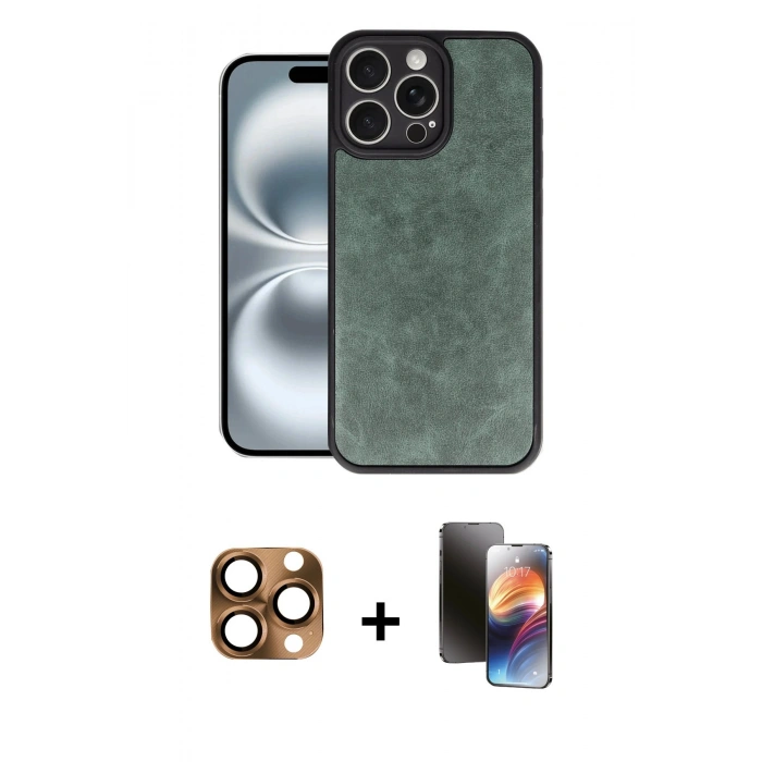 MARSİLYAN™- iPhone 16 Pro Max Kılıf Kıvılcım Işık Serisi - Siyah 3D Antistatik Mat Seramik Nano Ekran Koruyucu + Çöl Titanyum Pers Alüminyum Kamera Lens