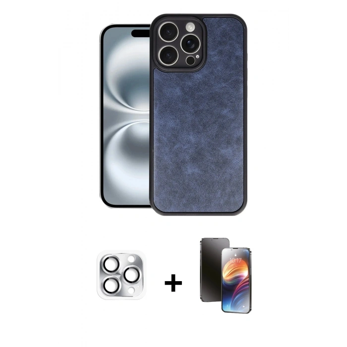 MARSİLYAN™- iPhone 16 Pro Max Kılıf Kıvılcım Işık Serisi - Siyah 3D Antistatik Mat Seramik Nano Ekran Koruyucu + Pers Alüminyum Kamera Lens - GS