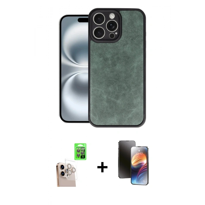 MARSİLYAN™- iPhone 16 Pro Max Kılıf Kıvılcım Işık Serisi - Siyah 3D Antistatik Mat Seramik Nano Ekran Koruyucu + Raze Metal Kamera Lens - NLGY
