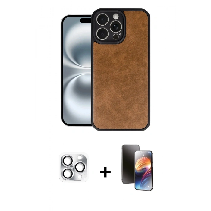 MARSİLYAN™- iPhone 16 Pro Max Kılıf Kıvılcım Işık Serisi - Siyah 3D Antistatik Mat Seramik Nano Ekran Koruyucu + Pers Alüminyum Kamera Lens - GS